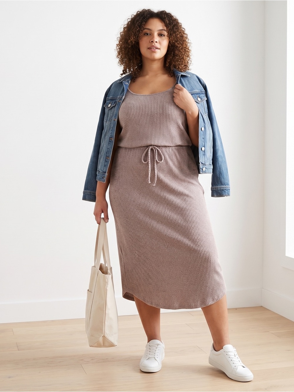 Knit Tank Midi Dress in Taupe
